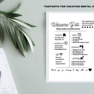 Welcome Sign for Airbnb Hosts, Vacation Rental Printable, Editable Template for VRBO, Guest Arrival Poster, House Rules, Wifi Password Sign