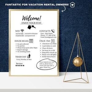 Vacation Rental Printable |  | Airbnb Welcome Sign | Guest Arrival Poster | Welcome Guide Airbnb | Editable Template | Template for VRBO