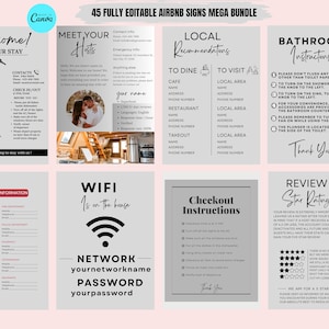 Airbnb Sign Bundle Template, Airbnb Signage, Vacation Rental, Wifi Sign, Airbnb Welcome Book, Checkout List, Airbnb Host, Simple Signs, VRBO