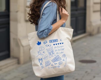 Heated Rivalry Tote Bag - Blue Hockey Romance Doodle Canvas Bag - Game Changer Series Bookish Gift - Ilya and Shane Reader Bag gift
