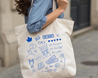 Verwarmde draagtas rivaliteit - blauwe canvas tas hockey romantiek doodle - Game Changer Series Bookish Gift - Ilya and Shane Reader Bag cadeau