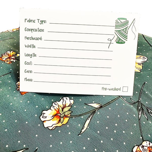 Digital Downloadable Fabric Purchase and Care Record Card