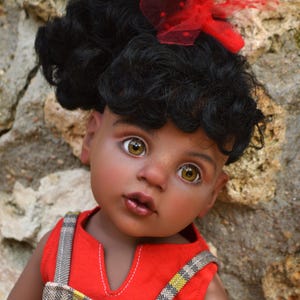 Reserved - Gotz African Doll Happy Kidz OOAK, repainted and customized, black hair, hazel-green glass eyes