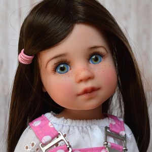 Muñeca alemana Schildkröt Yella OOAK marrón con ojos azules, repintada, personalizada, ojos de cristal