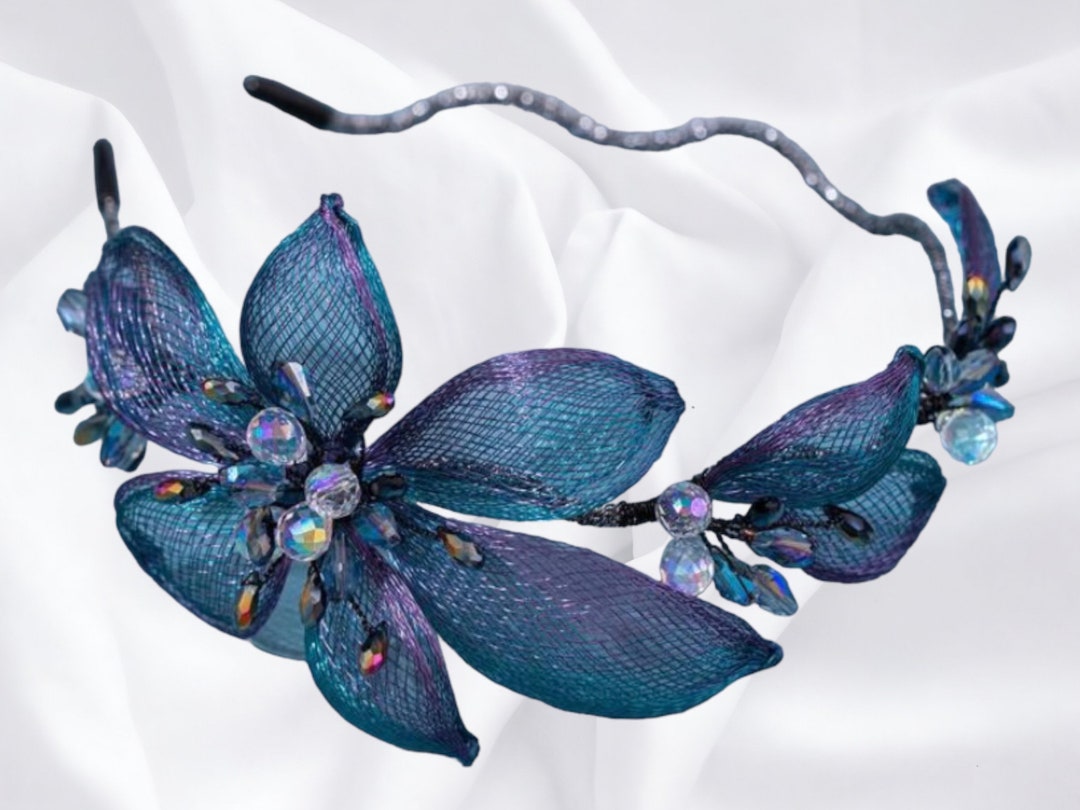 Blue Statement Ladies Flower Headband/fascinator With Embellished
