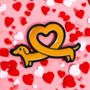 Cartoon Miniature Dachshund Heart Enamel Pin Badge | Funny Gift | Pin Collection | Lapel Badge | Sausage Dog