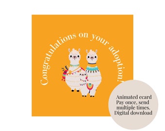 Congratulations on your adoption animated e-card | 2 become 3, yellow | digital file | fun, easy, eco-friendly | pay once, send multiples