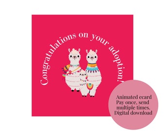 Congratulations on your adoption animated e-card | 2 become 3, red | digital file | fun, easy, eco-friendly | pay once, send multiples
