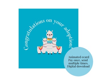 Congratulations on your adoption animated e-card | 1 becomes 3, blue | digital file | fun, easy, eco-friendly | pay once, send multiples