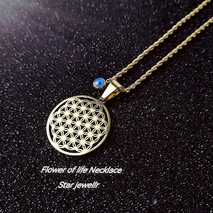 14k Gold Flower of life Necklace,Protection Pendant,Yoga Necklace,Sacred Geometry Pendant,Spiritual Jewelry,Gift for her,Handmade Necklace