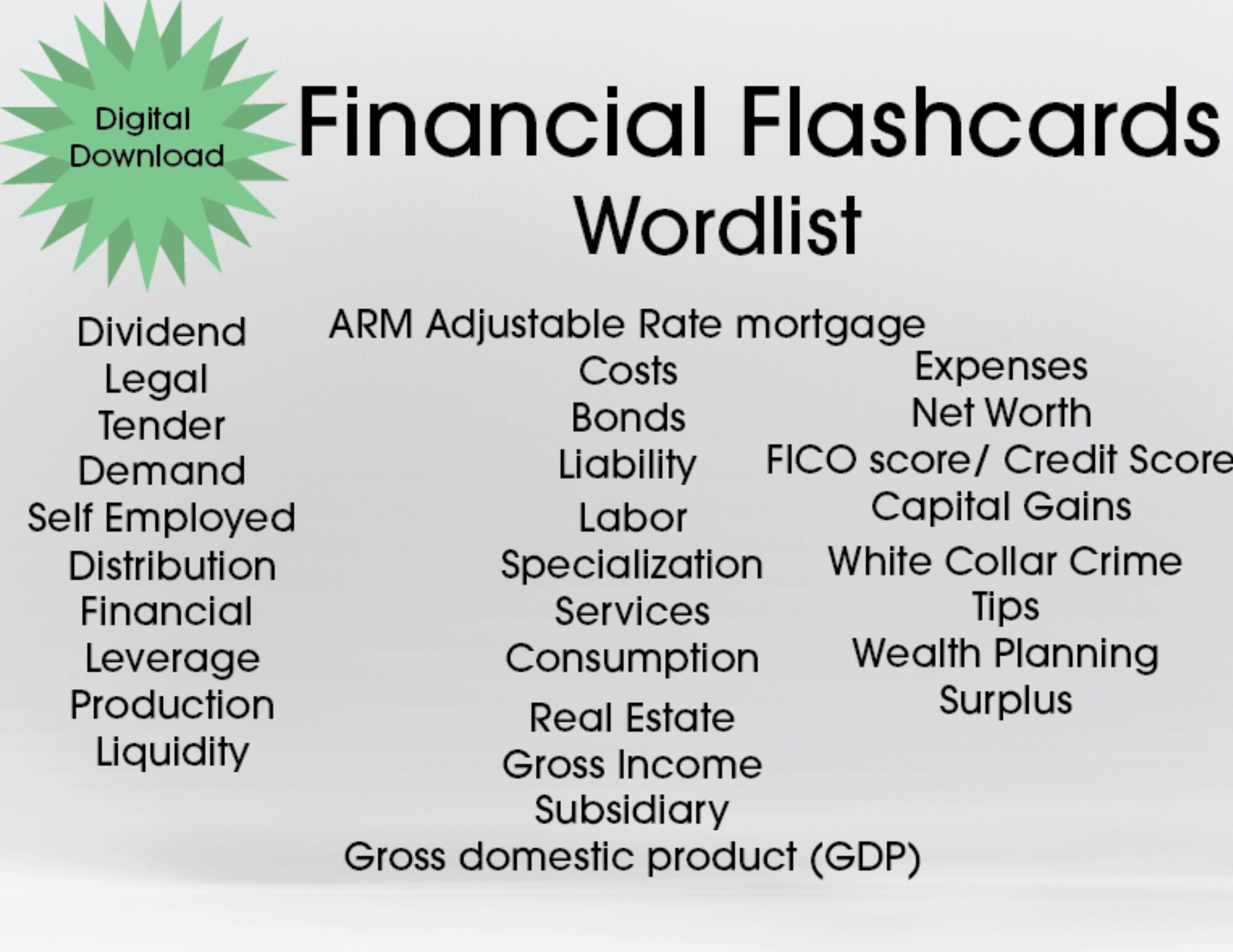 Financial Flash Cards With Some Examples Etsy