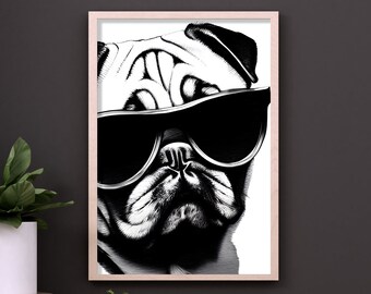 Mops Druck | DIGITALER DOWNLOAD | Mops Wand Kunst, Mops Bild, Mops Art, Mops drucken, Hund