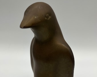 Vintage Brass Penguin Figurine 5” Tall Minimalist Bird Statue, Mid-Century Modern Animal Decor, Paperweight or Shelf Display