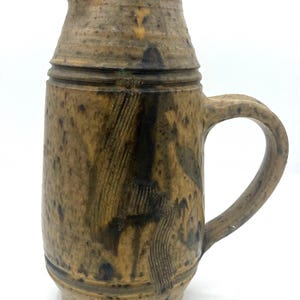 Signed Tan Studio Pottery Stoneware Pitcher with Brown Textured Design