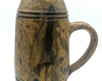 Signed Tan Studio Pottery Stoneware Pitcher with Brown Textured Design