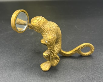Vintage Brass Monkey Figurine with Mirror