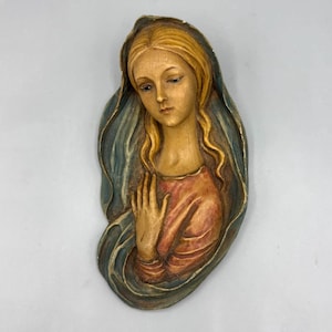 Vintage Madonna Wall Plaque, Resin Religious Icon Art, Hand-Painted, Blessed Virgin Mary