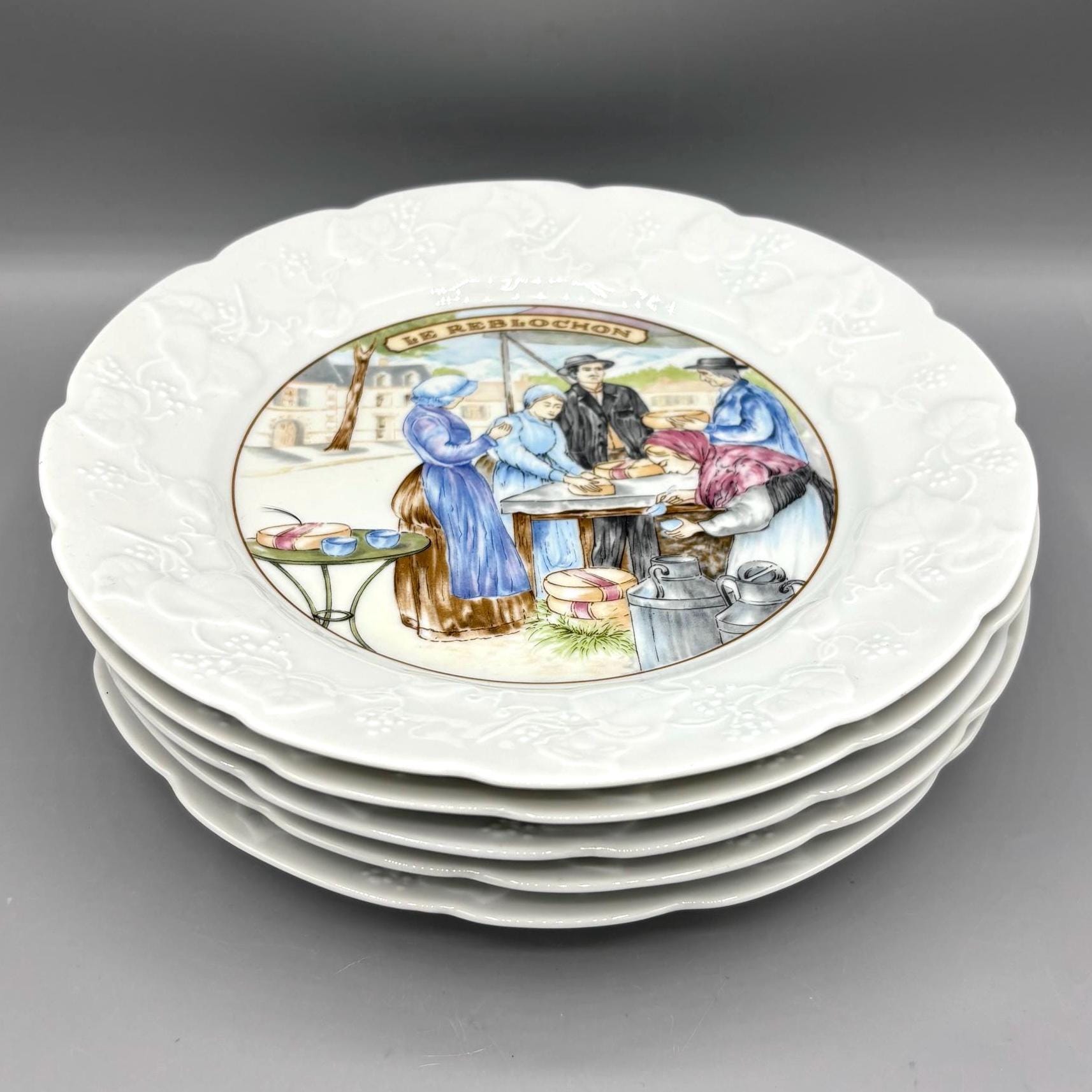 Set of 5 Vintage Lierre Sauvage Cheese Plates, French Porcelain