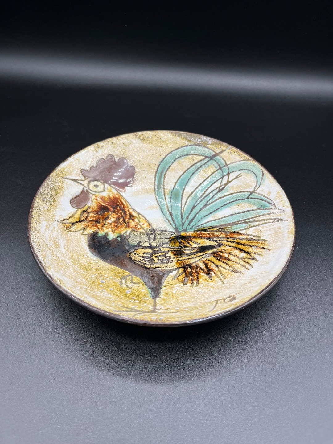 Hand Painted Signed Art Pottery Rooster Plate Etsy