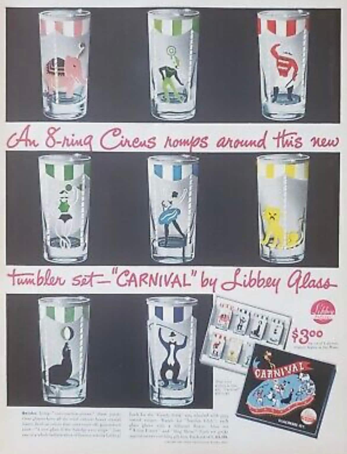 Vintage 1946 Libbey Circus Tumbler Glasses Etsy