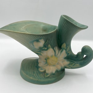 Vintage Roseville Pottery Green Peony Double Vase