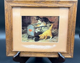 Cats Playing in Vintage Cart Framed Picture