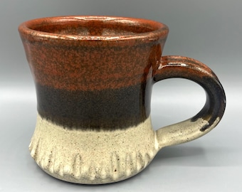Rust and Tan Studio Pottery Mug Hand Thrown Glazed Signed