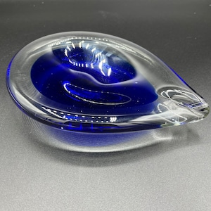 Cobalt Blue Art Glass Teardrop Trinket Dish