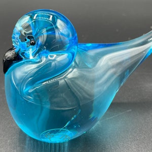 Blue Murano Glass Bird Figurine, Blown Glass Figurine, Signed D. Toso, Made in Italy, Vintage