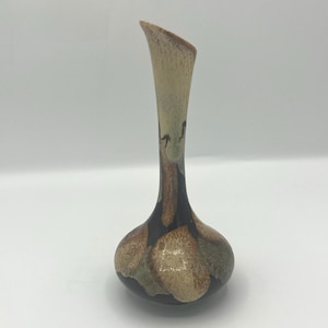Angled Studio Pottery Bud Vase 7”, Glazed Earth Tones