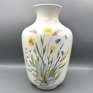 Rörstrand Vase with Hand-Painted Flower Motif – Designed by Lars Thorén, Scandinavian Mid Century Modern, 1950s, Sweden – 11”