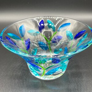 Murano Tree of Life Bowl, Blue and Green Glass Leaf Dish, Made in Italy