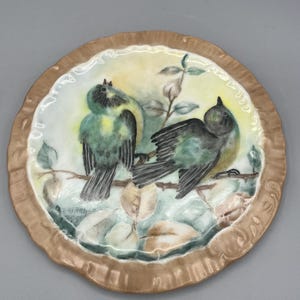 Hand Painted Blue Birds Porcelain Plate Wall Decor Vintage