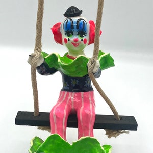 Set of 3 Vintage Bright Neon Paper Mache Clown Figurines