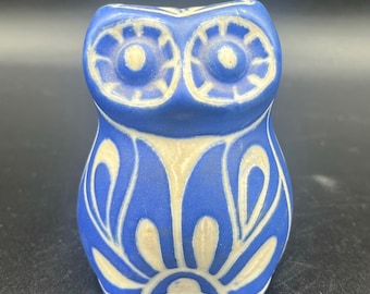 Pablo Zabal Ceramic Owl Blue & White Figurine Chile