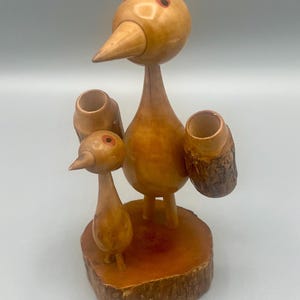 Wooden Bird Toothpick Holder 6” Mid Century Kitsch