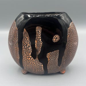 Studio Pottery Drip Glaze Crackle Finish Vase Two Toned Signed