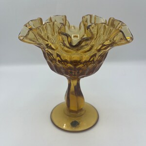 Vintage Fenton Glass Thumbprint Compote With Ruffled Edge