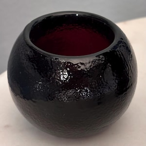 Fire and Light Glow Bug Tea Light Votive Candleholder Recycled Glass Dark Plum Purple