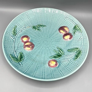 Majolica Basket Weave Peach Plate 11”, Georg Schmider Zell, Ceramic Fruit Dinner Plate, Vintage, Made in Germany