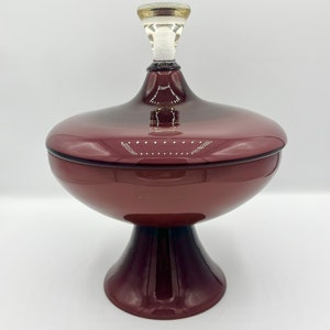 Purple Cased Glass Footed Candy Dish with Lid