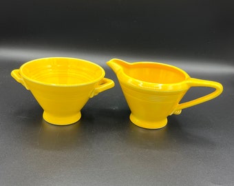 Vintage Harlequin Pottery Creamer and Open Sugar Yellow