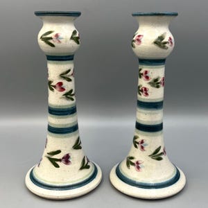 Handmade Studio Pottery Candlestick Holders, Vintage Floral Ceramic Candle Holders, Rustic Farmhouse Decor, Cottagecore Table Centerpiece