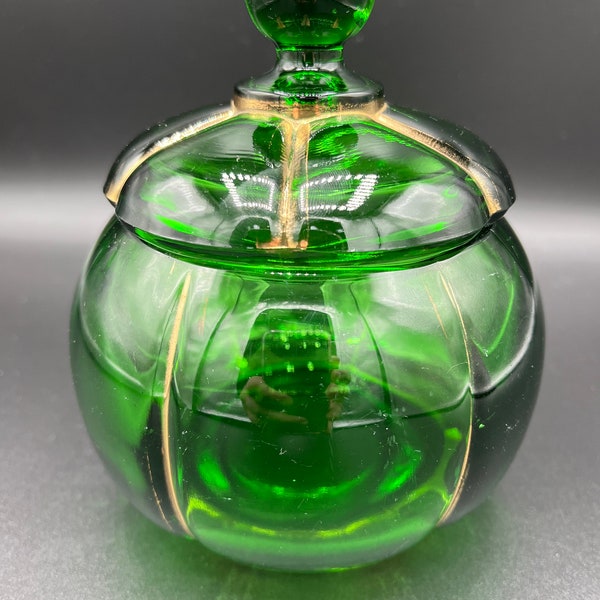 Emerald Green Riverside Glass Covered Dish X-Ray Gold