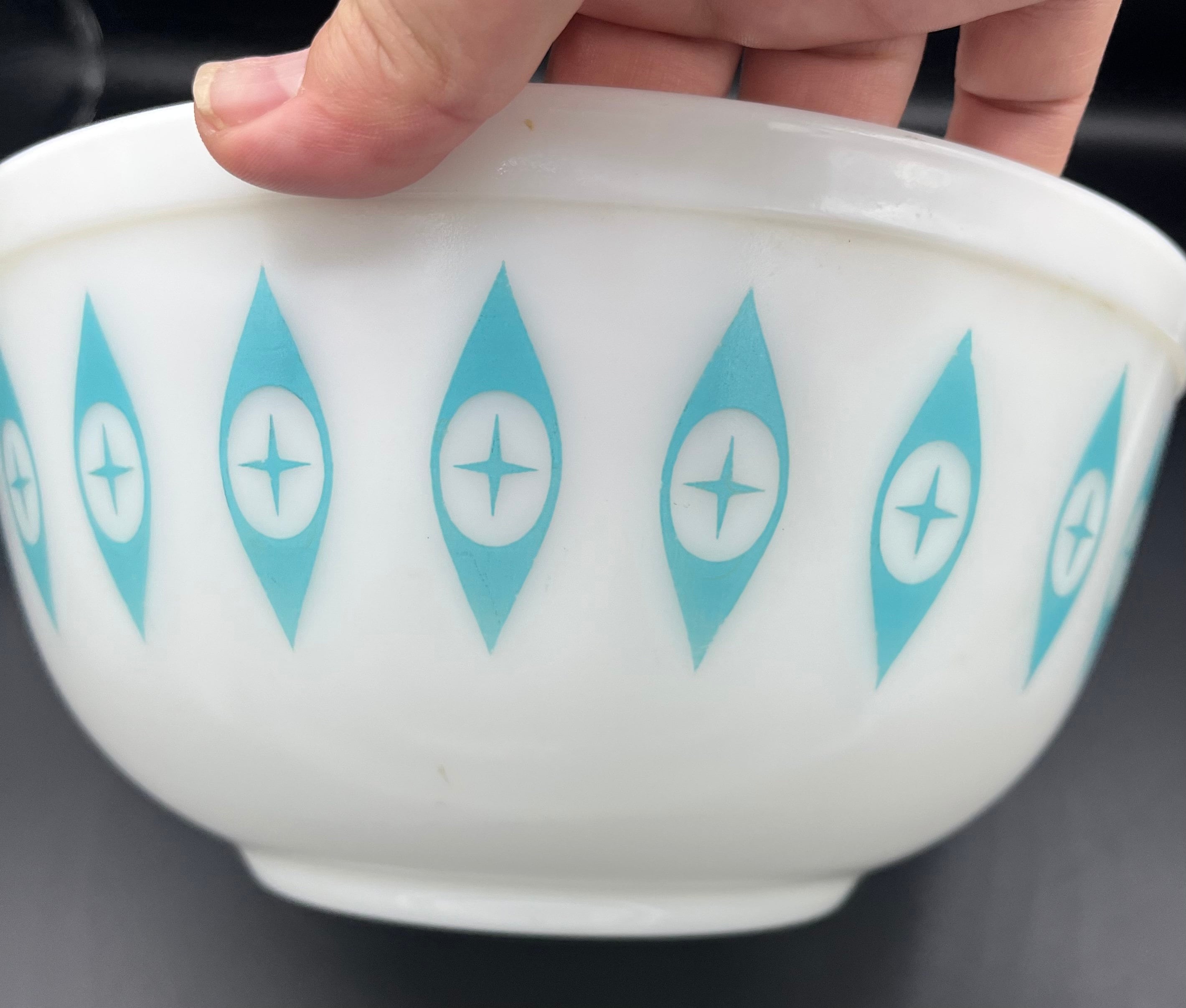 Pyrex Patterns Atomic RARE Pyrex Atomic Eyes Bowl, Turquoise and White Pyrex 403 - Etsy
