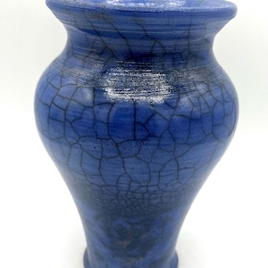 Nathan Bray Raku Blue Crackle Pottery Vase, Signed, Vintage, Studio Pottery Vase