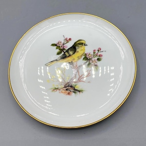 Furstenberg Hand Painted Yellow Bird with Gold Rim Plate 6.5”, Elegant Porcelain Wall Hanging, Made in Germany, Vintage