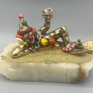 Ron Lee Clown Figurine on Stone Vintage Signed 1985