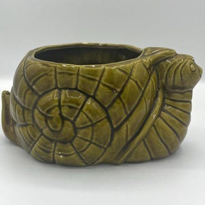 Mid Century Green Snail Planter, Kitschy Ceramic Pot, Whimsical Gift, Vintage
