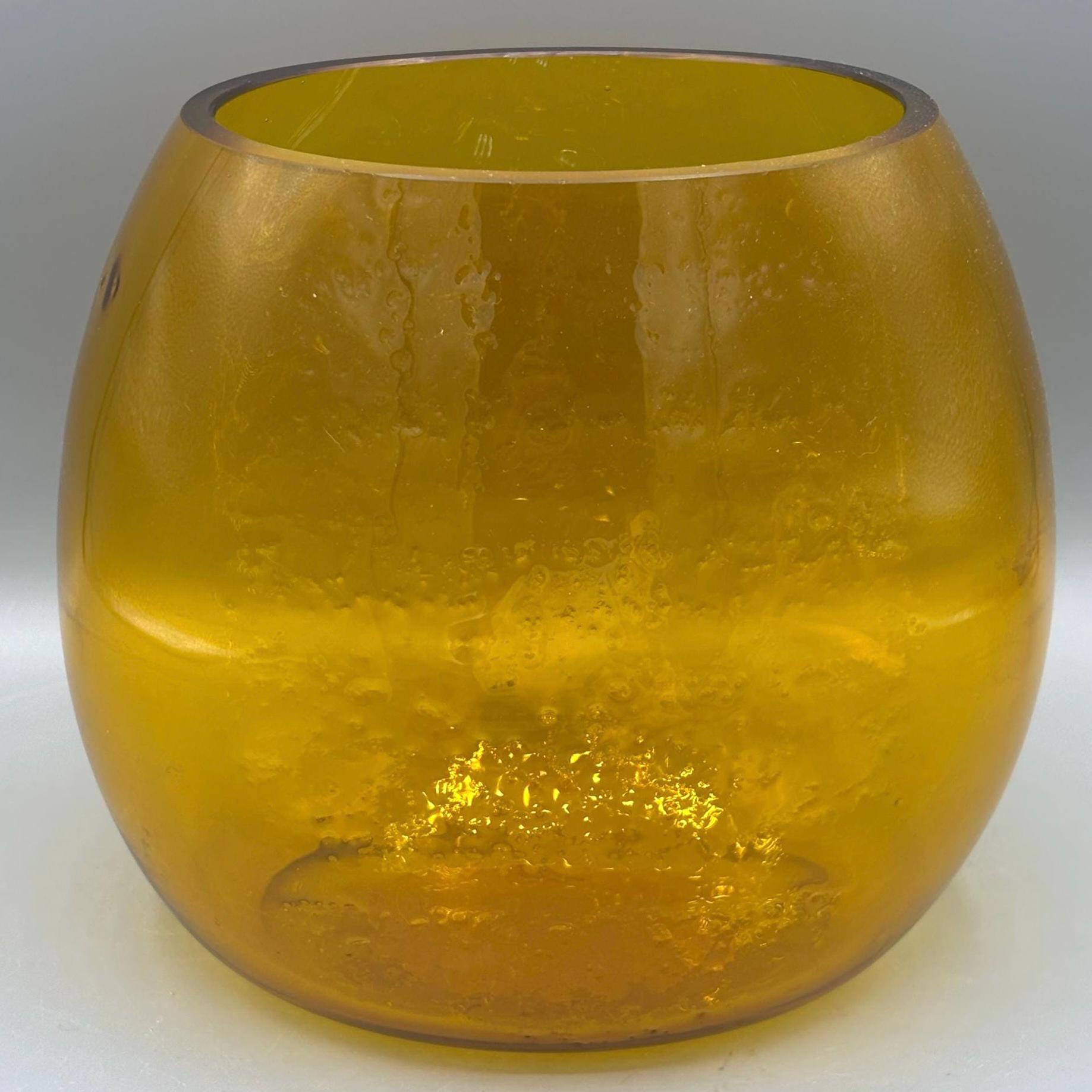 Vintage Amber Bubble Glass Vase, Mid Century Modern Decor, 6 Inch